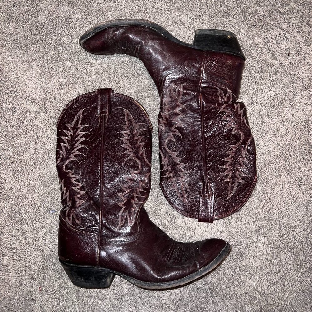 VTG 90s Men's Nocona 3011-30-403 Burgundy Pig Leather Classic Western Boots 11D